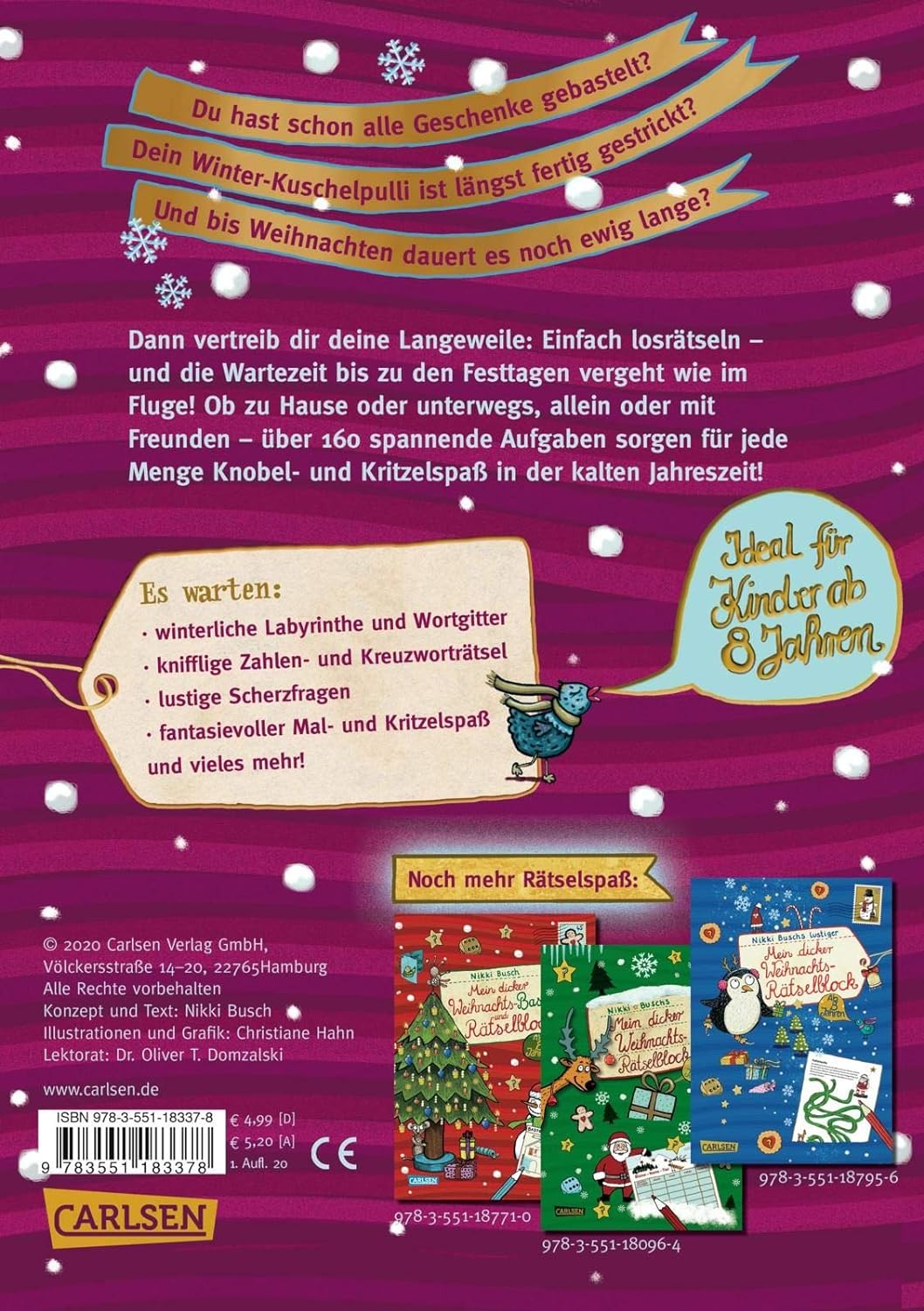 Mein dicker Winter-Rätselblock: Rätsel, Knobelaufgaben, Scherzfragen und vieles mehr